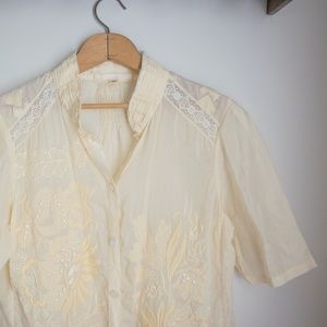 Burning Torch Ivory Floral Blouse